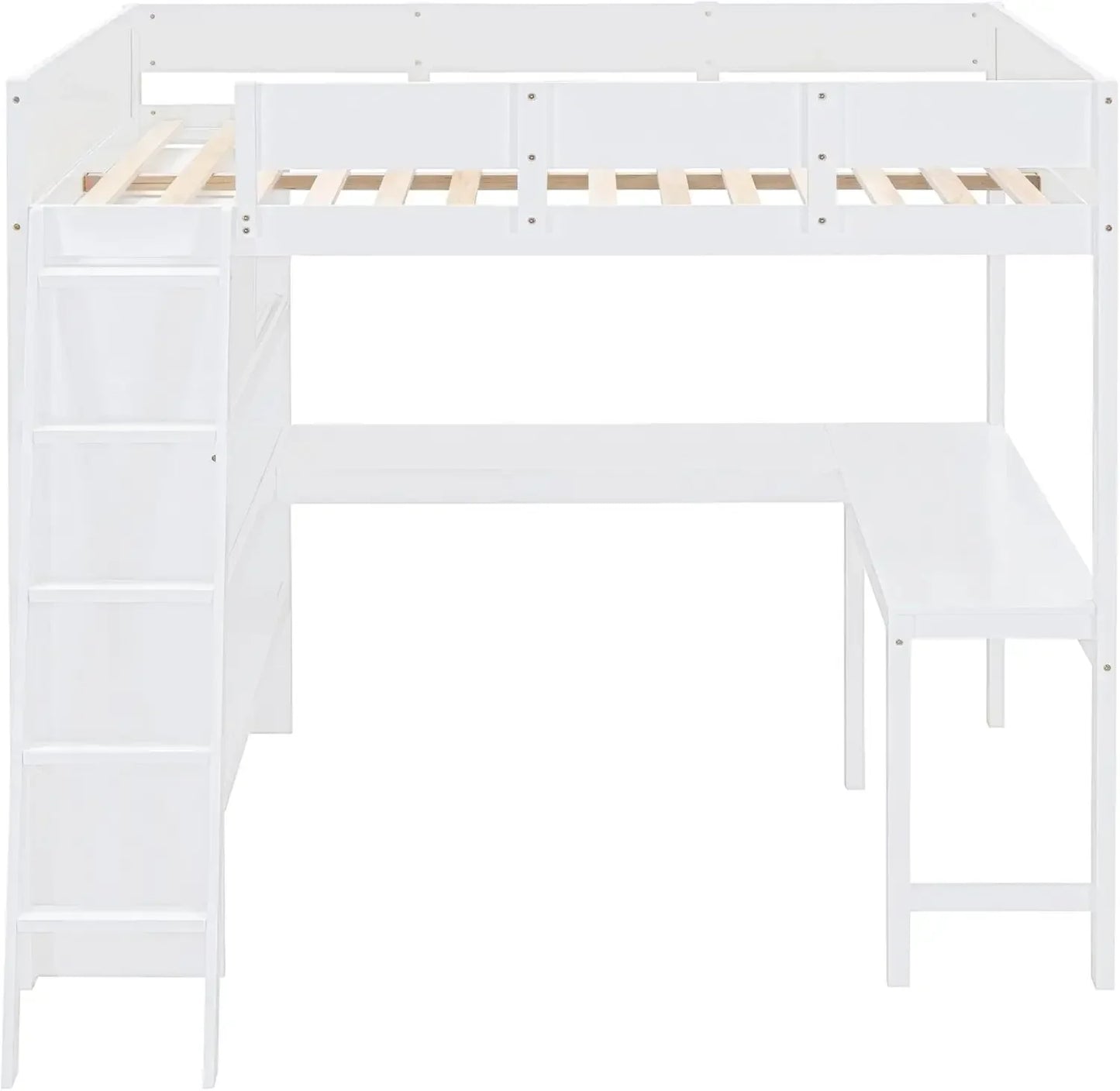 Full Size Loft Bed Frame with Wardrobe and Desk