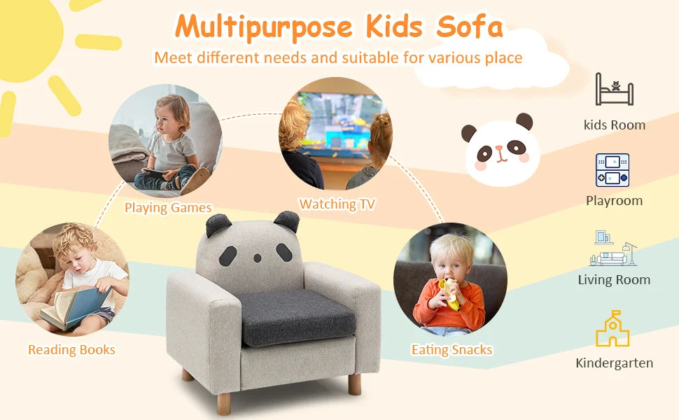 Children's Cartoon Sofa Chair w/Solid Wood Frame, Thick Cushion