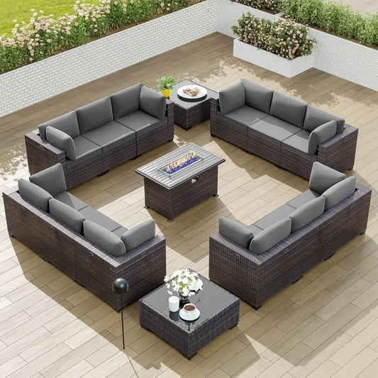 15PCS Outdoor Patio Furniture Set with 43" Gas Propane Fire Pit Table