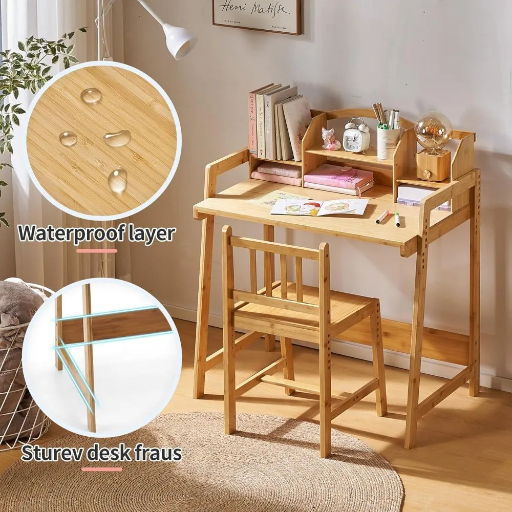 Kids Height Adjustable Bamboo Table and Chair Set