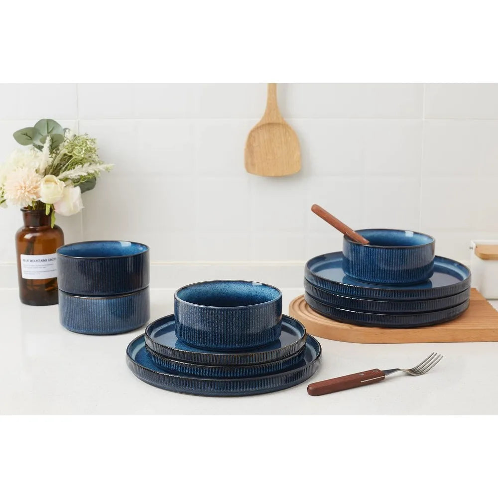 Famiware Star Dinnerware Sets, Plates and Bowls Set for 4, 12 Piece