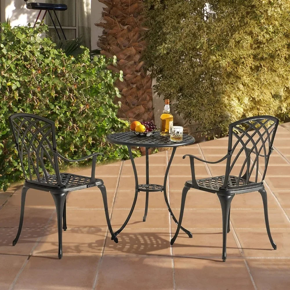 3 Piece Cast Aluminum Bistro Table and Chairs Set