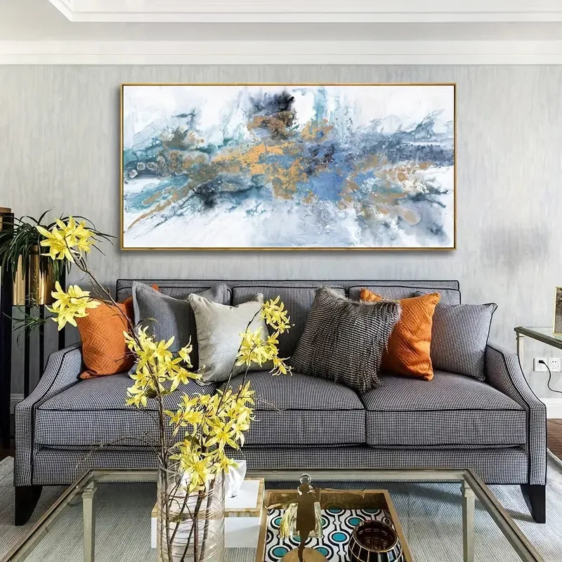 Vibrant Navy Blue and Yellow Abstract Art Print - 3 sizes
