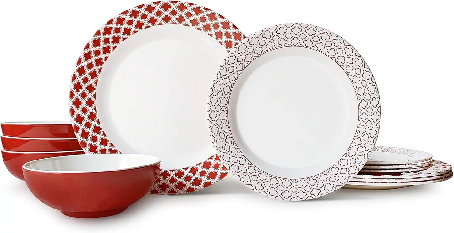 12-Piece Melamine Dinnerware Set - Service for 4, BPA free and dishwasher safe