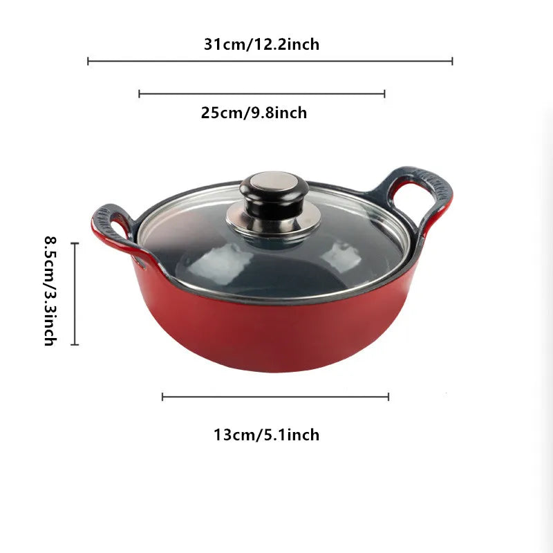 3 Qt Pre-seasoned Enamelled Cast Iron Heavy Dutch Oven Balti Dish with Loop Handle