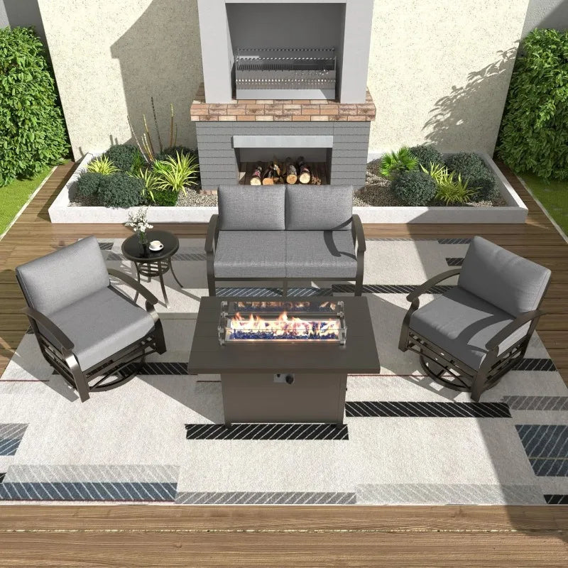 4-Seat Modern Metal Outdoor Conversation Set w/45in Propane Fire Pit Table