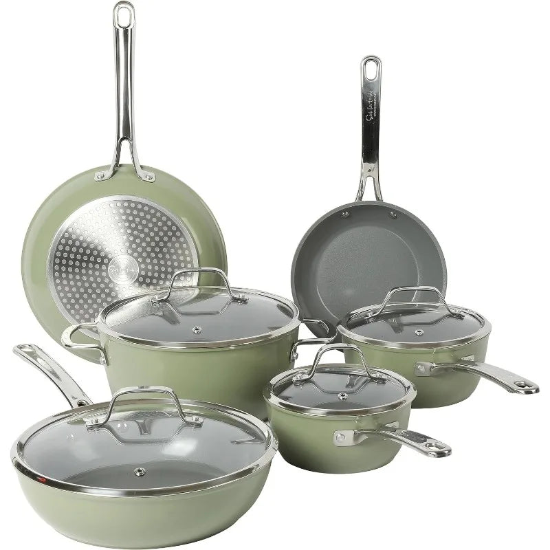 10 Piece PFA Free Titanium Ceramic Nonstick Interior Forged Aluminum Cookware Set