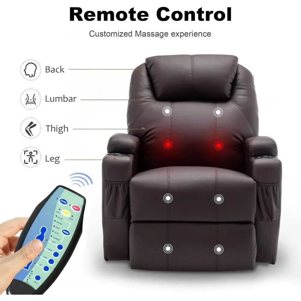 360° Swivel Recliner Chair with Massage and Heat, Remote Control and Cup Holder