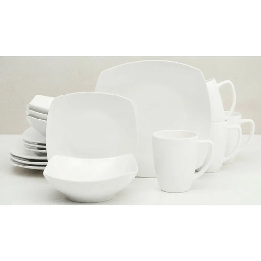 Square Porcelain Dinnerware Set for 4, White