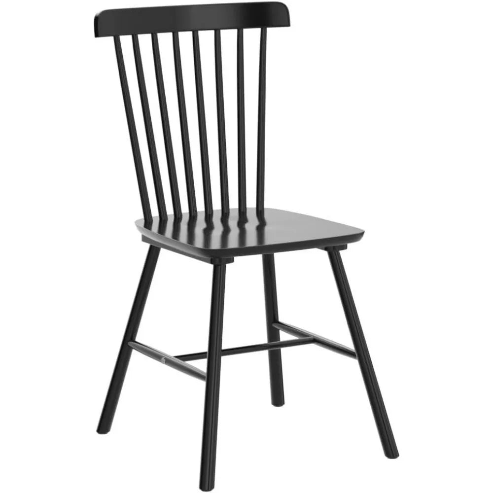 Set of 4, Spindle Back Wooden Chairs for Kitchen and Dining Room, Black