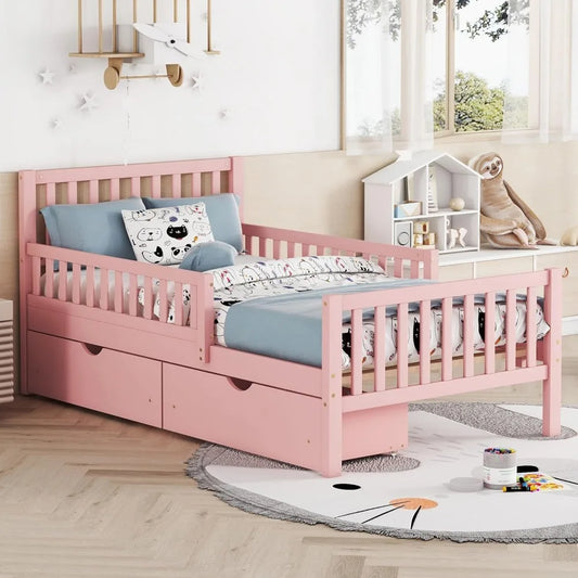 Kids Low Platform Twin Bed with Guardrails