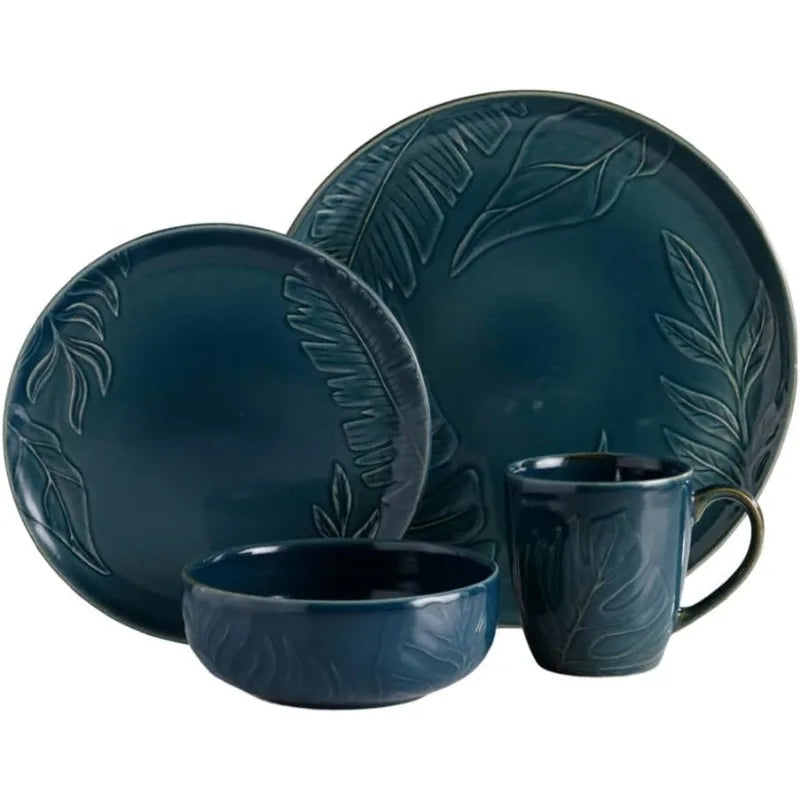 16-piece Earthenware, Natural, Ceramic Sets for 4, Microwave and Dishwasher Safe