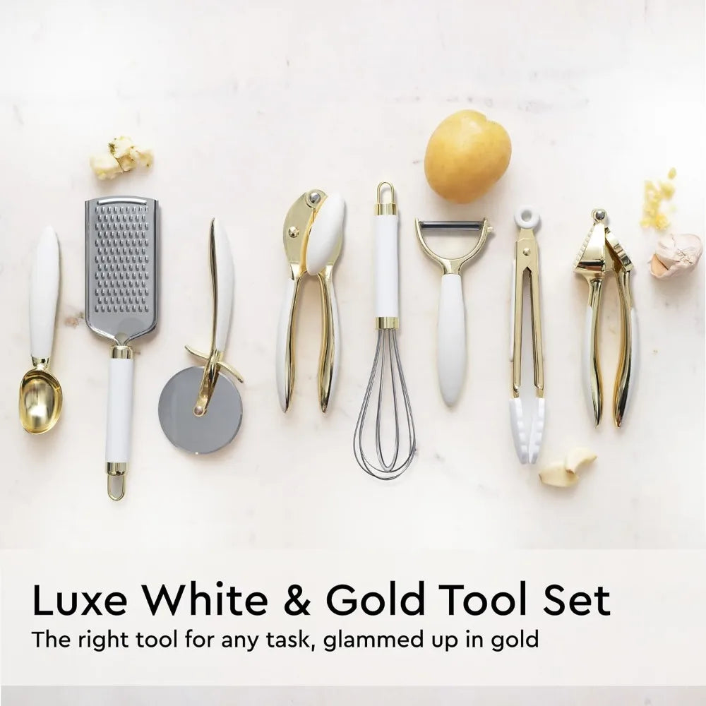 23 Piece Luxe White and Gold Kitchen Utensils Set