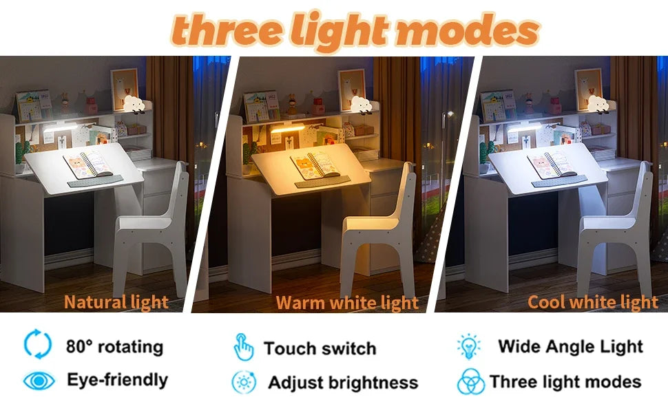 Kid's Study Desk with 3-Color Lights, Tiltable Desktop