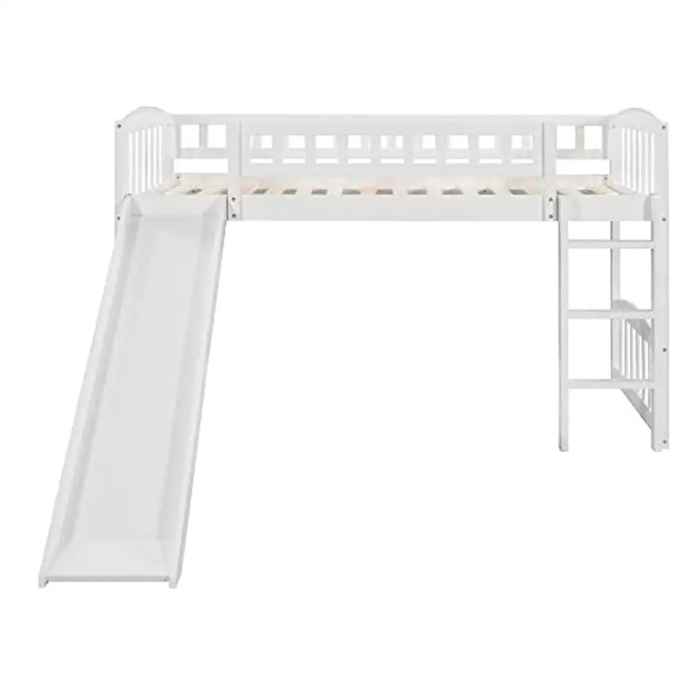 Kids' Wood White Pine Twin Loft Bed with Slide and Ladder