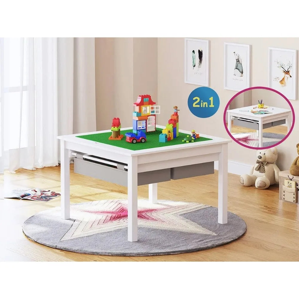 Wooden 2 in 1 Kids Construction Play Table and 2 Chairs Set