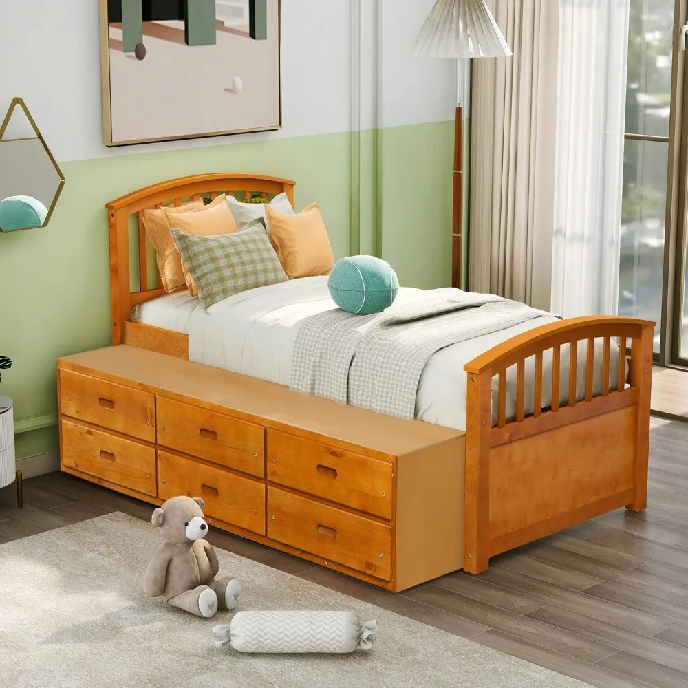 Solid Wood Twin Size Platform Storage Bed Frame