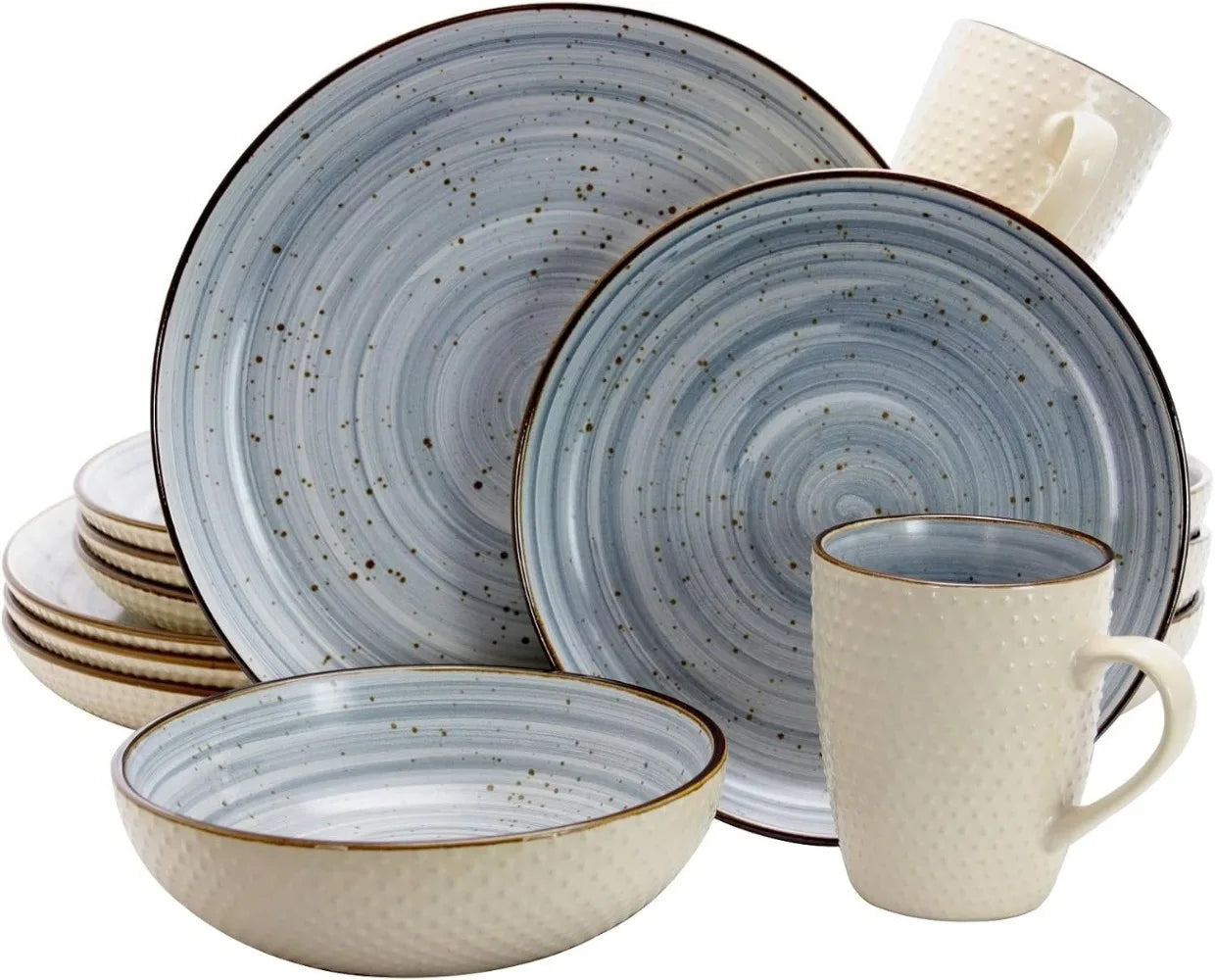 16 Piece, Round Stoneware Dish Set