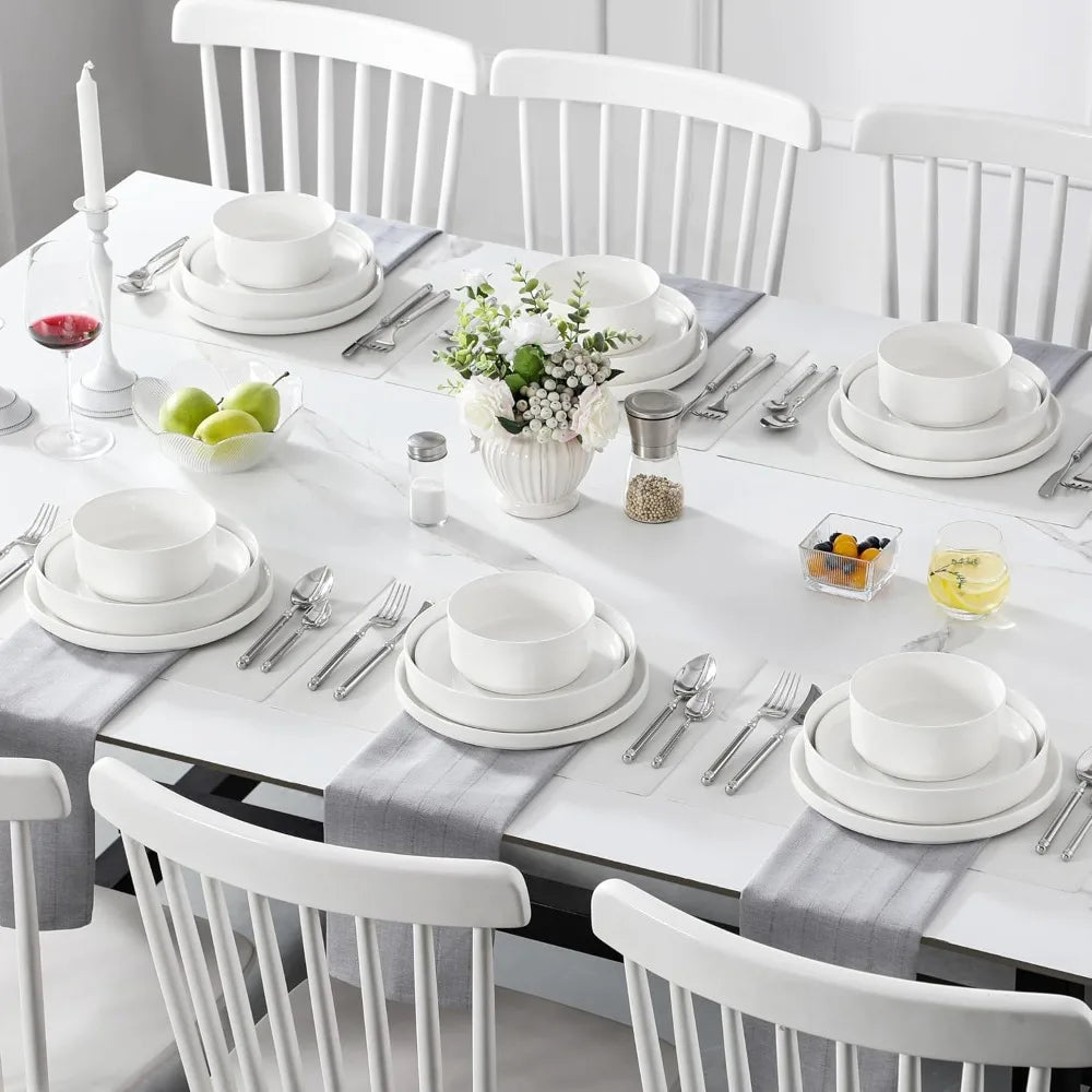 24 Piece Modern White Porcelain Dinnerware Set for 6