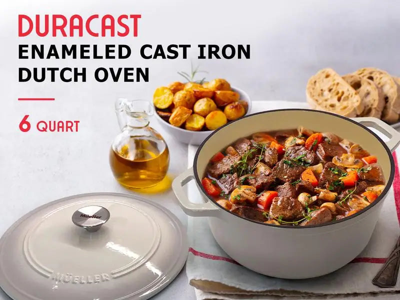 Mueller DuraCast Enameled Cast lron Dutch OvenPot with Lid, 4.5, 6 or 7.5 QT, Casserole Dish,Braiser Pan