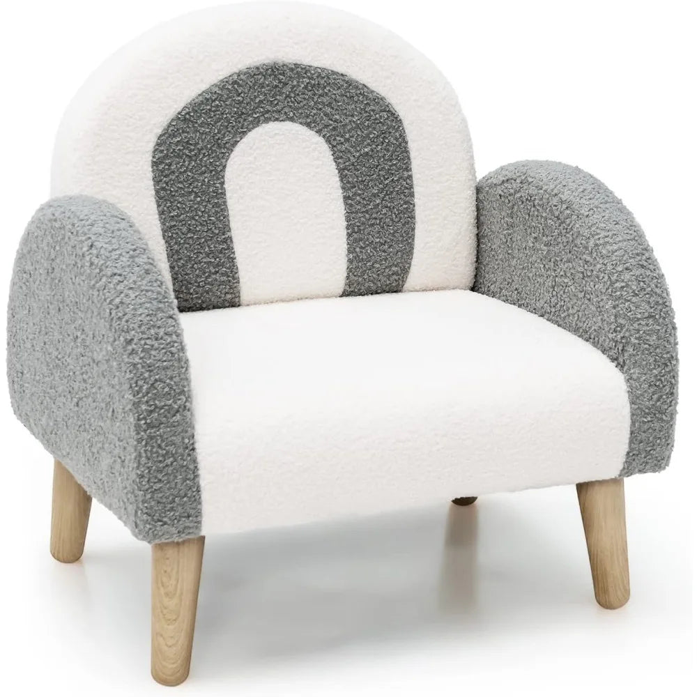 Plush Fabric Upholstered Children's Armchair with Solid Wooden Frame, Anti-Tipping Design