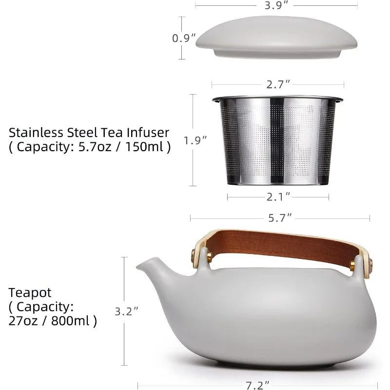 27 Ounce Japanese Ceramic Teapot Set with Infuser