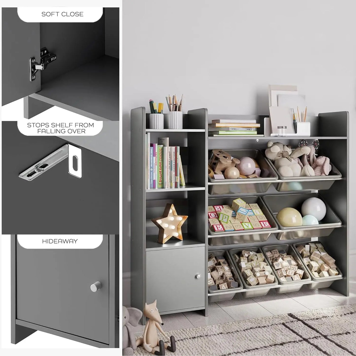 Kids Playroom Organization Shelving Unit with Removable Storage Bins