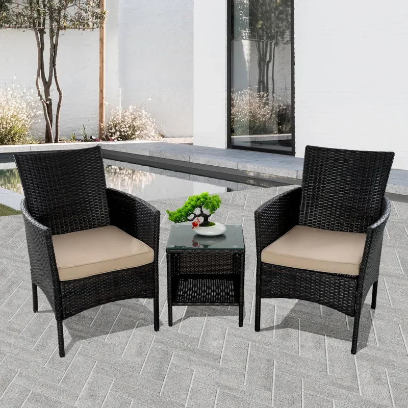 3-Piece Rattan Wicker Chairs with Table