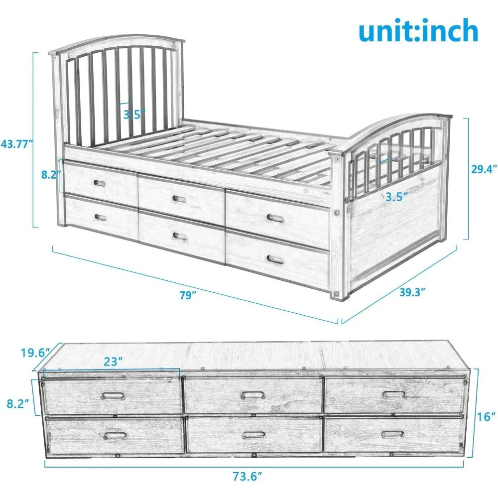 Solid Wood Twin Size Platform Storage Bed Frame