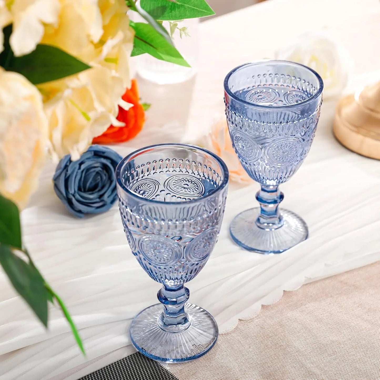 Set of 6 Embossed Vintage Drinkware Water Goblets