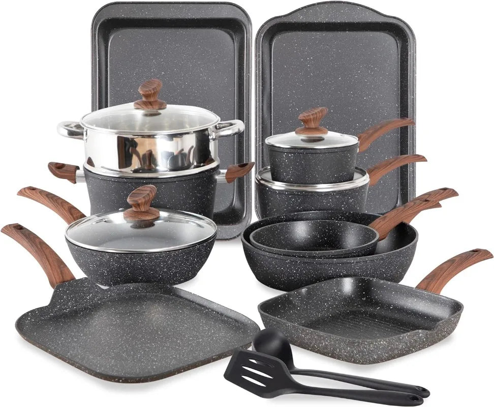 12/17-piece Granite Nonstick Cookware Sets