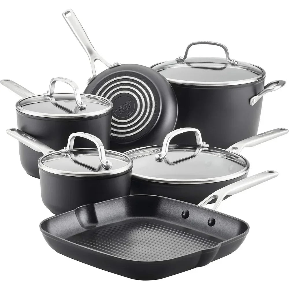 10 Piece, Matte Black, Non Stick Cookware Set