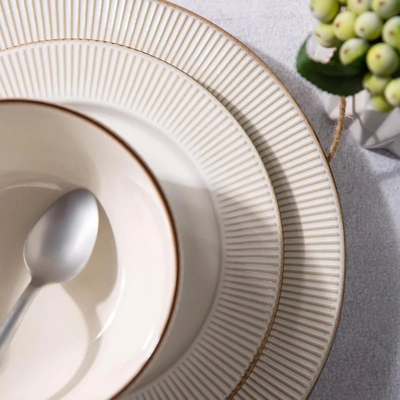 Embossed Elegant Stoneware Plates and Bowls Sets