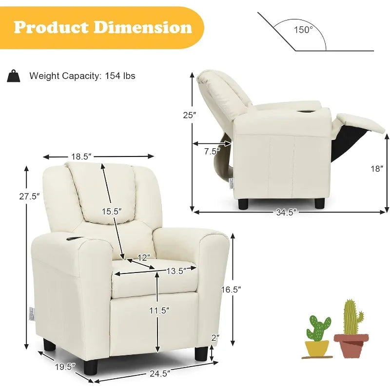 Kids Recliner Chair with Cup Holder, for Girls/ Boys