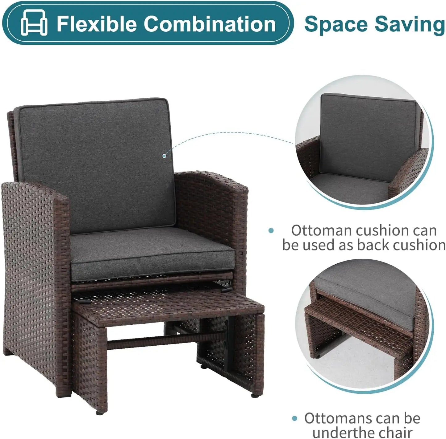 5 Pcs Patio Conversation Set with Ottoman