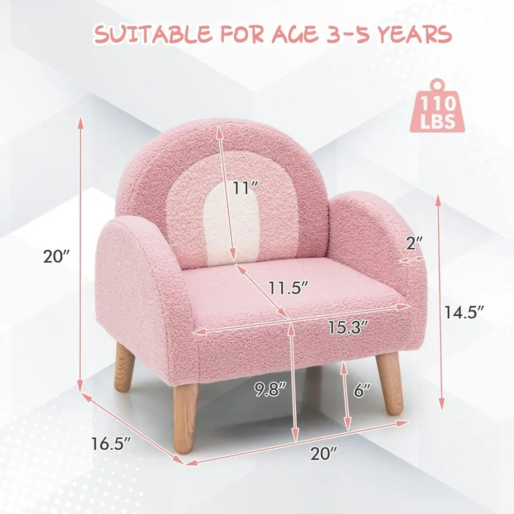 Plush Fabric Upholstered Children's Armchair with Solid Wooden Frame, Anti-Tipping Design