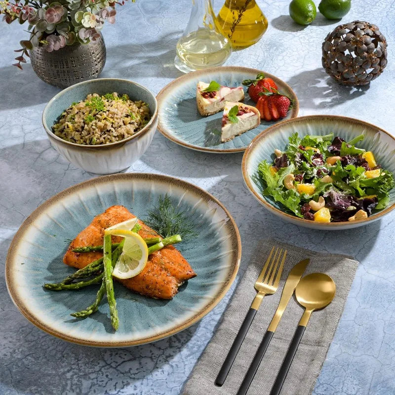 Mayfair Bay Embossed Double Bowl Dinnerware Set, Service for 4 (16pcs)