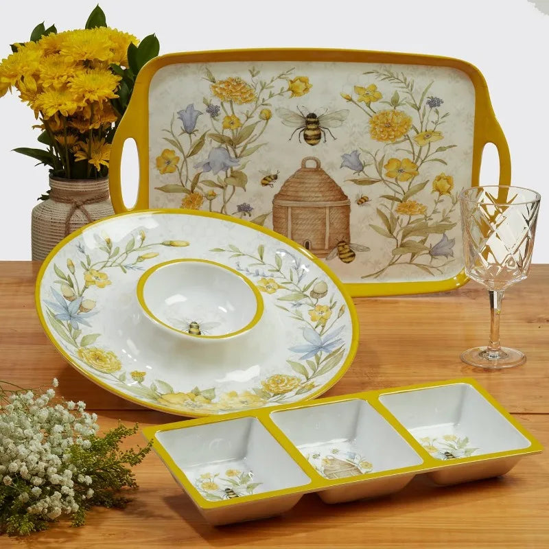 Bee Sweet 12 Piece Melamine Dinnerware Set, Service for 4