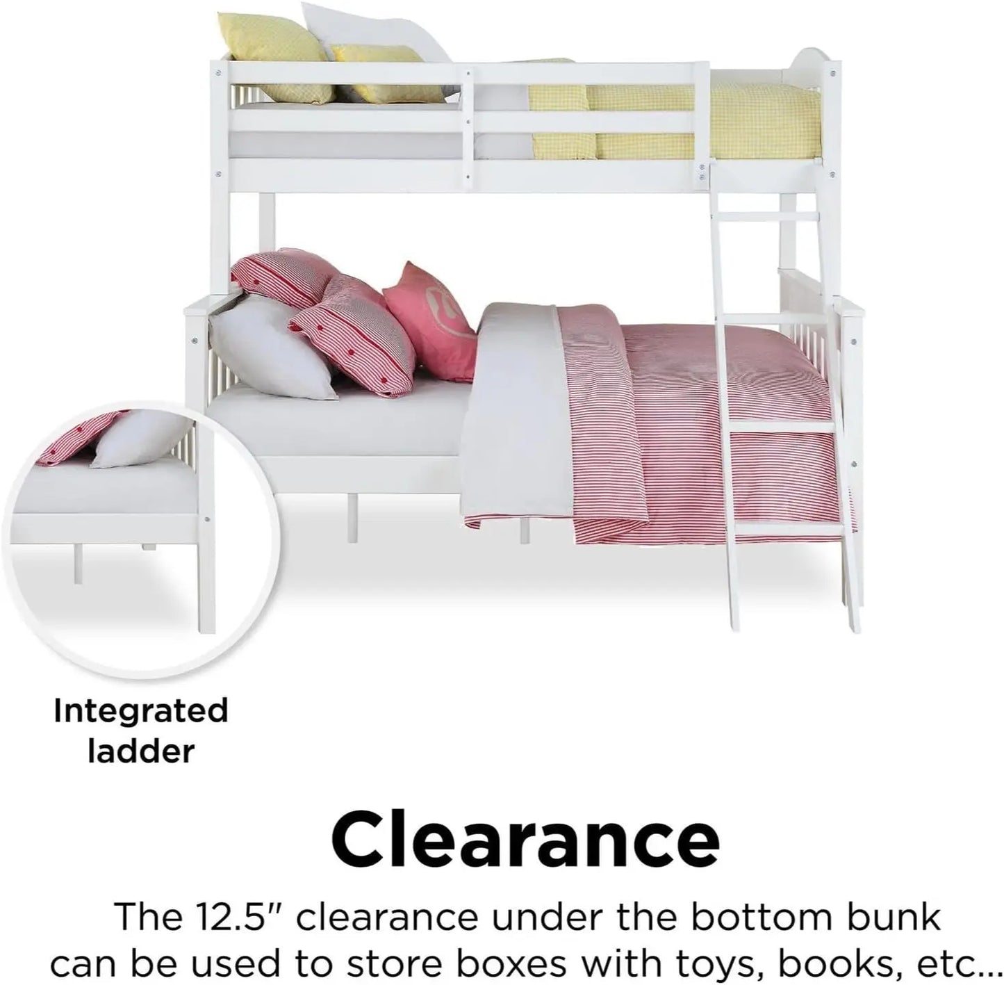 Convertible Wood Bunk Bed, Stackable and Detachable Bed Frames for Kids and Teens, with Angled Ladder