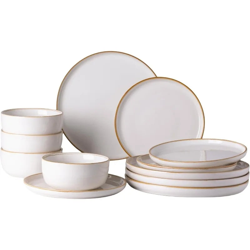 12 Piece Ceramic Dinnerware Set for 4, Scratch Resistant Dishes