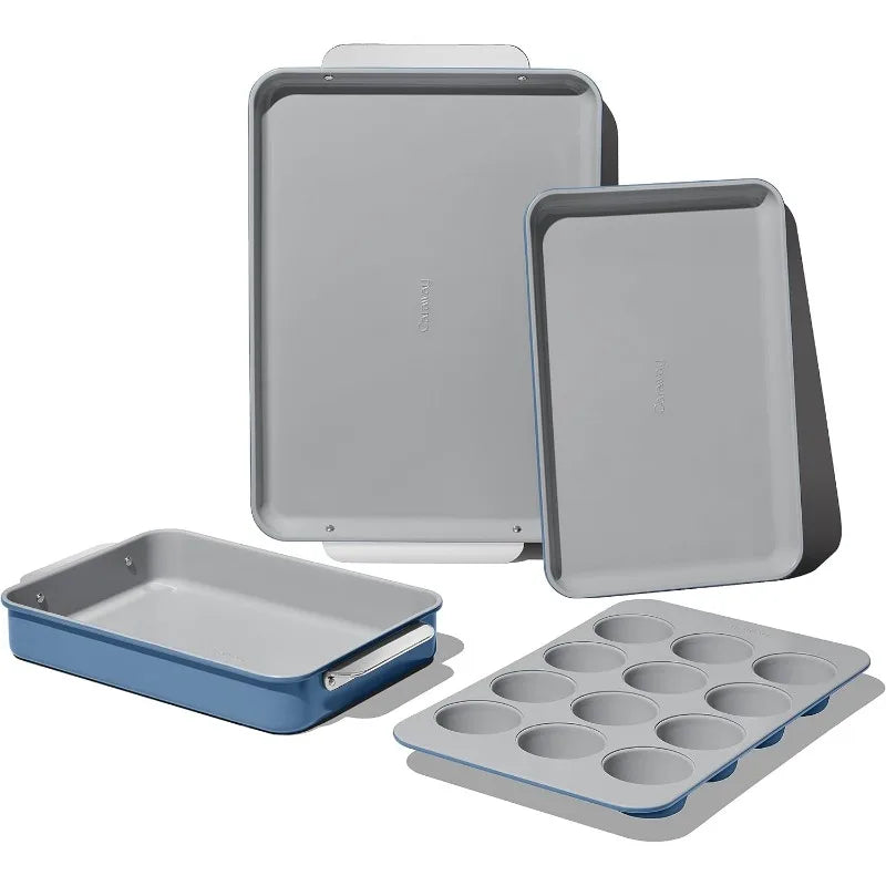 Nonstick Ceramic Bakeware Set (11 Pieces) - Baking Sheets, Assorted Baking Pans, Cooling Rack, & Storage