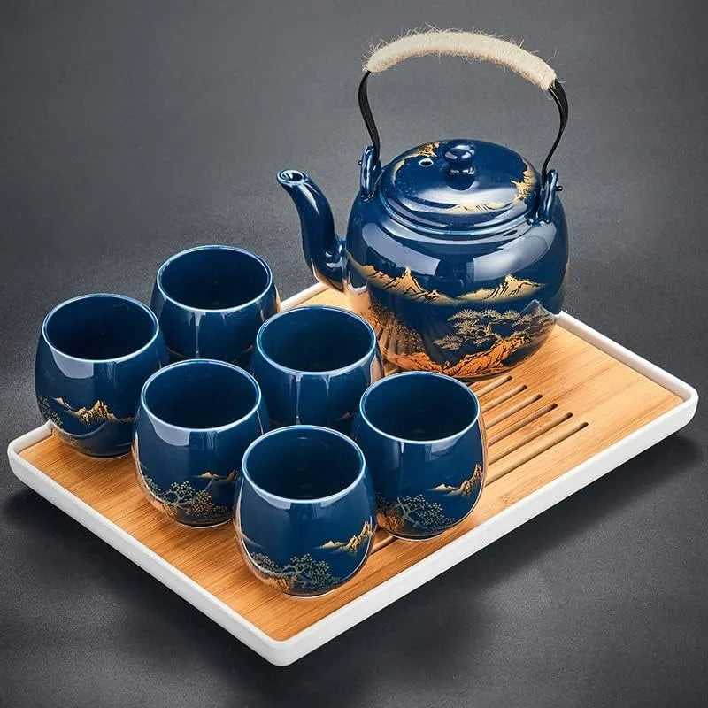 Glazed Tea Set in Gift Box with 1 Teapot, 1  Strainer, 1  Tray and 6  Cups