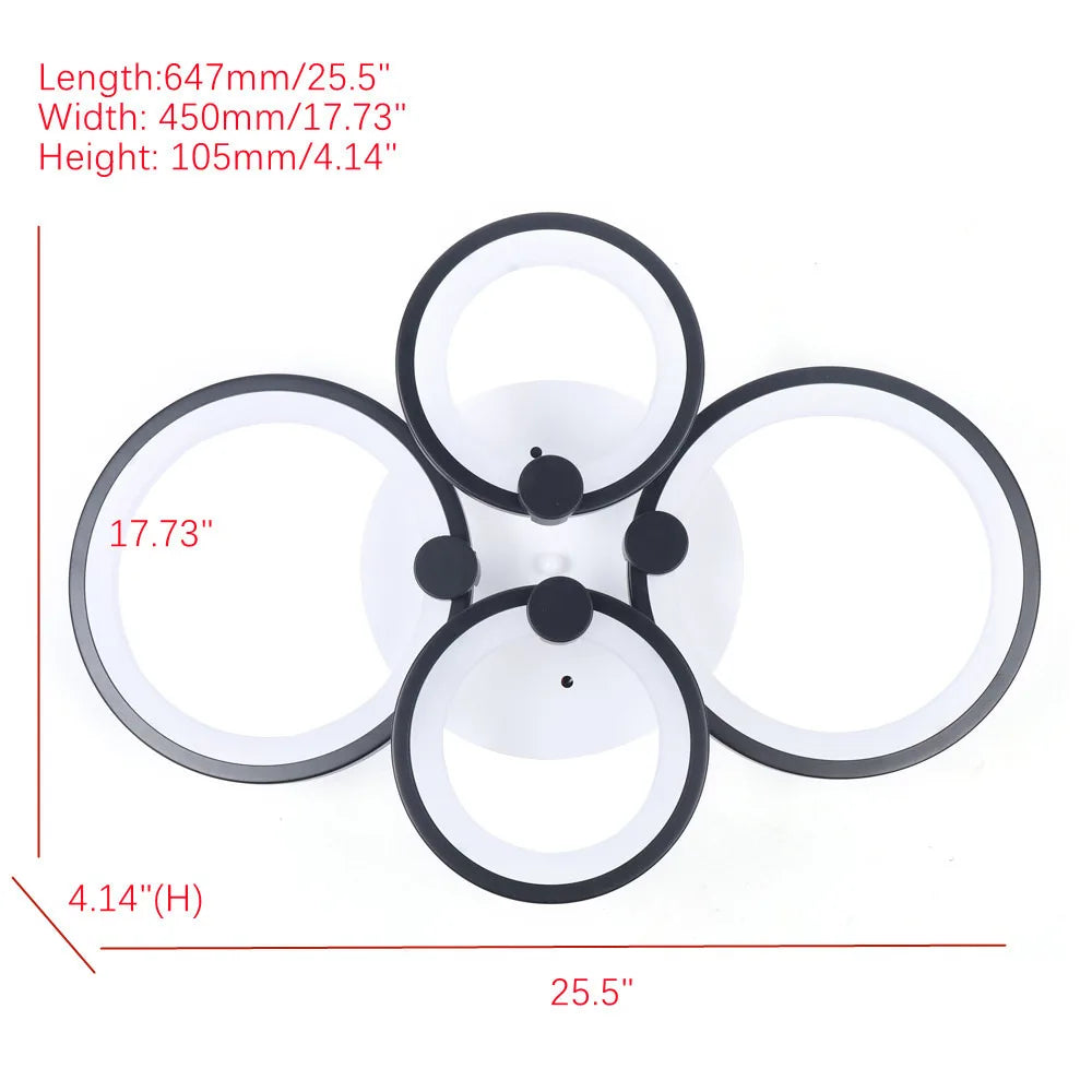 Modern LED Acrylic 4-head Flush Mount Ceiling Light W/ Remote Control