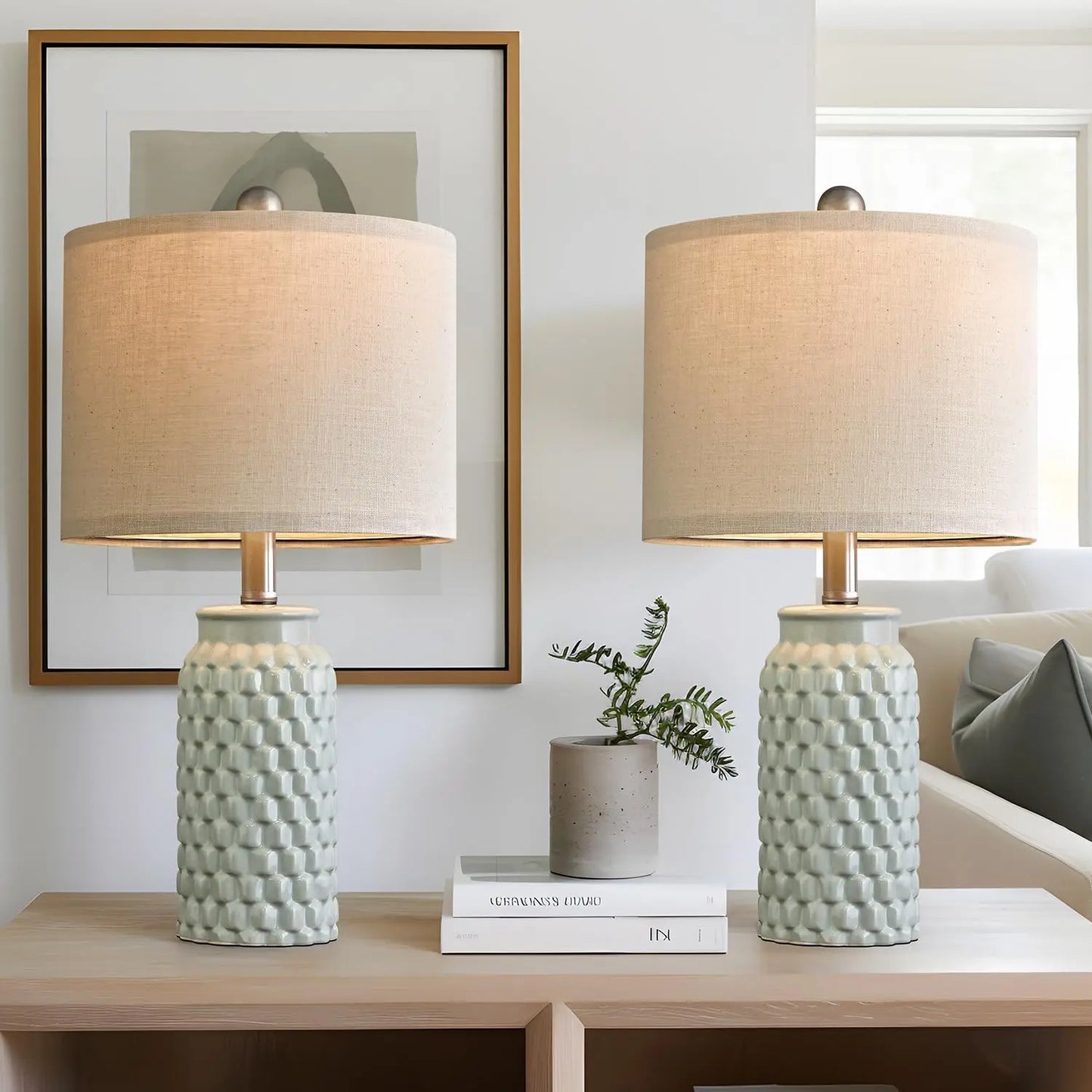 20.5" Modern Ceramic Bedside Lamp Set of 2