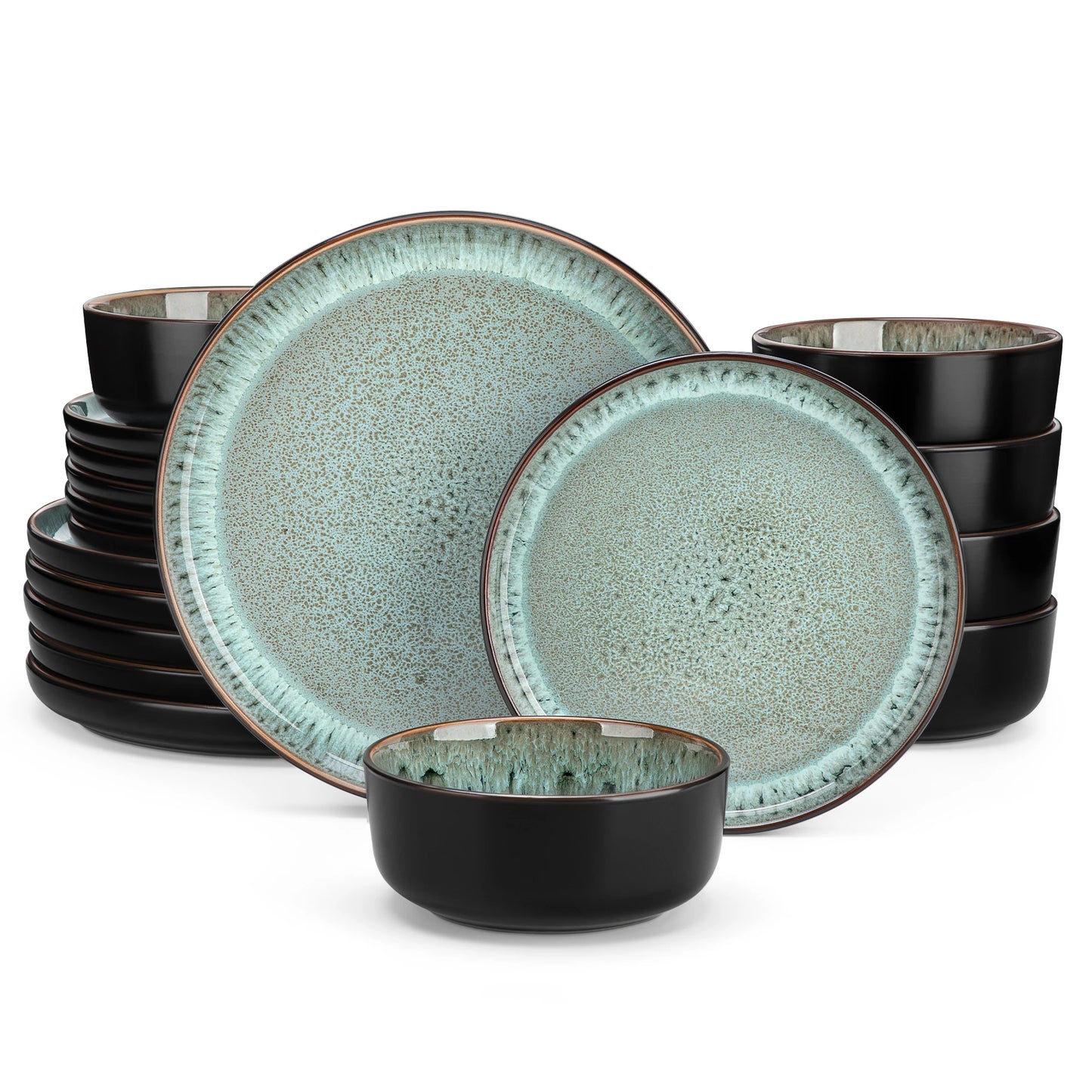 18/24PCS Black Ceramic Stoneware Dinner Set