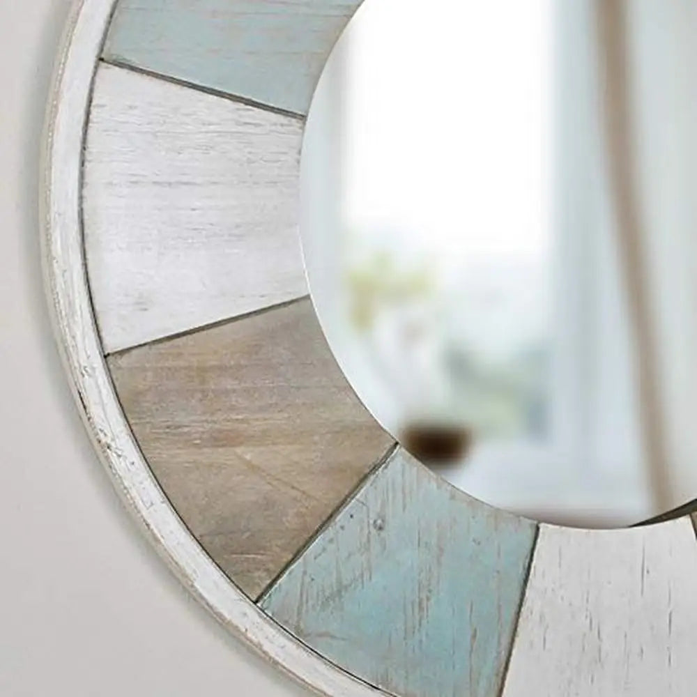 27" Round Distressed Teal White Brown Wall Mirror