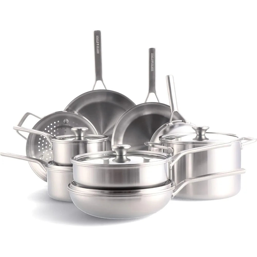 14 Piece Multi-Clad Tri-Ply Stainless Steel Cookware Set