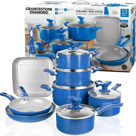 13 Piece Ceramic Cookware Set- Blue