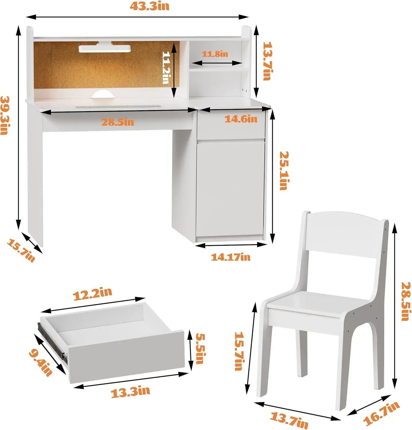 Kid's Study Desk with 3-Color Lights, Tiltable Desktop