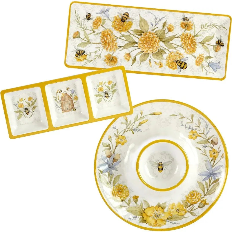 Bee Sweet 12 Piece Melamine Dinnerware Set, Service for 4